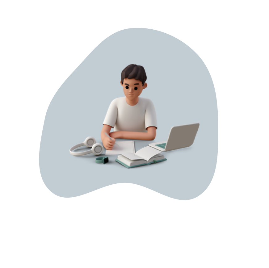 illustration of a man sitting infront of laptop